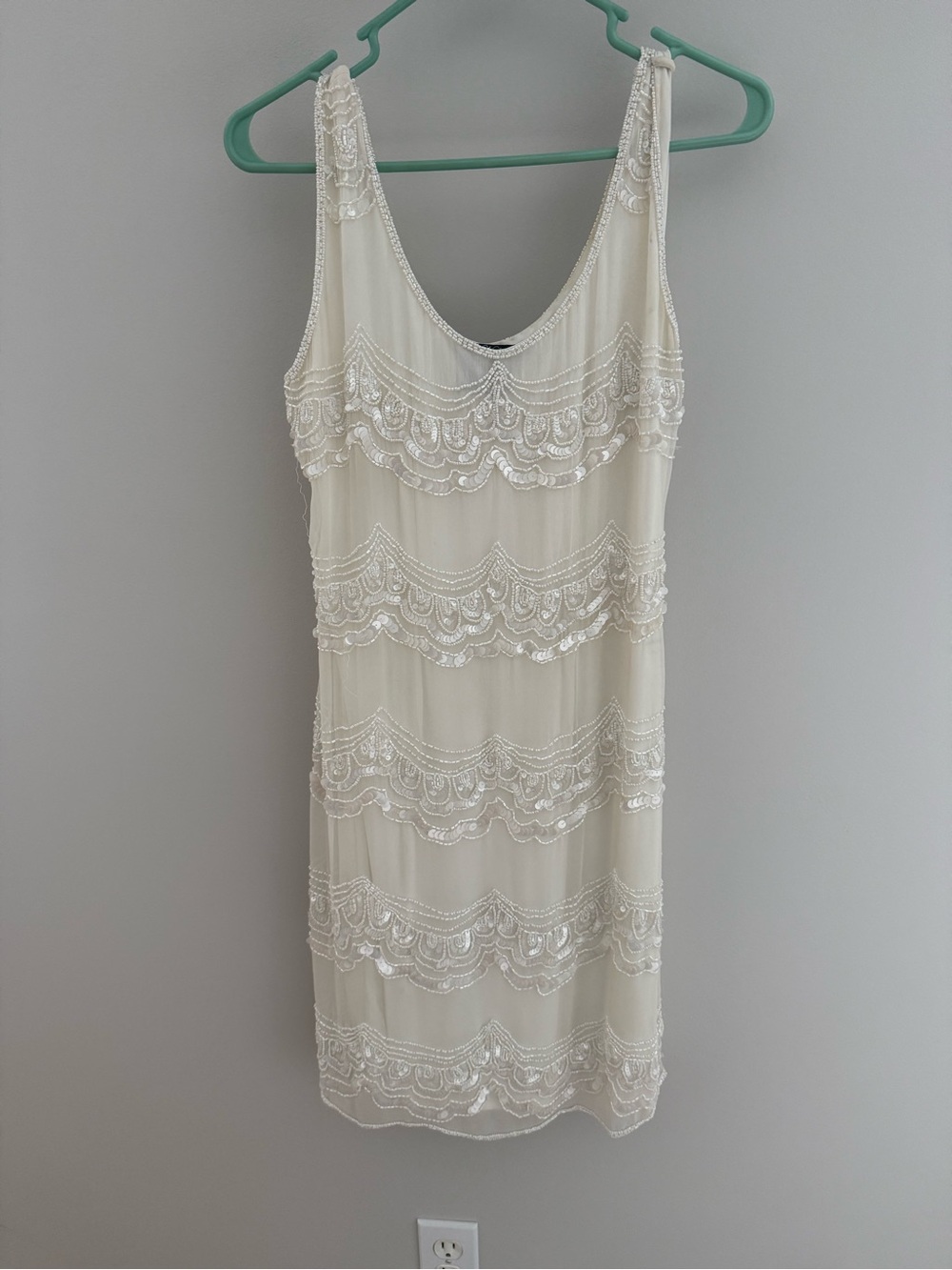 Pisarro Nights Ivory Beaded Sleeveless Cocktail Dress